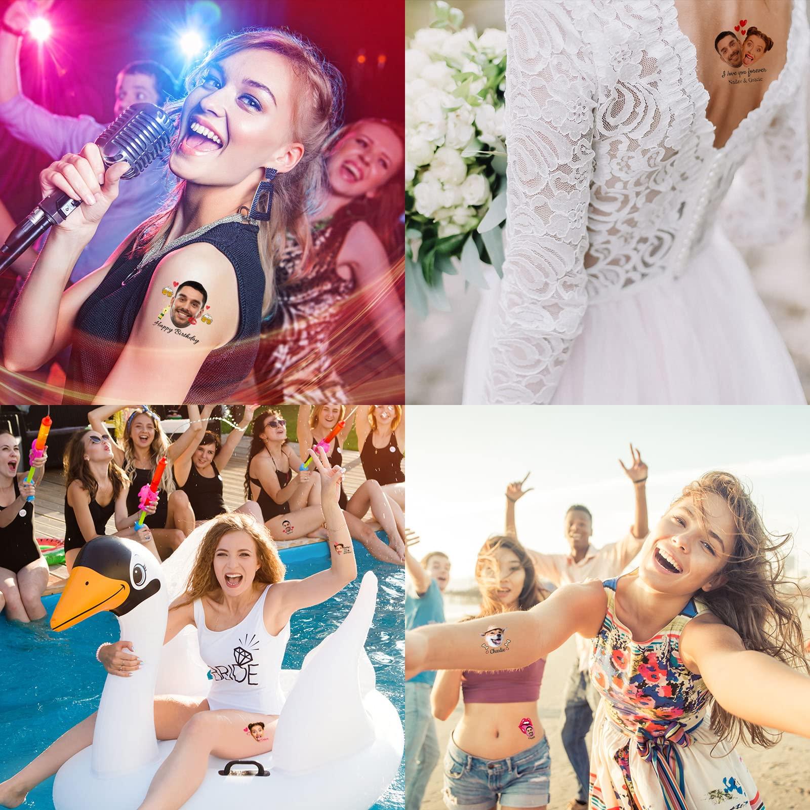 YESCUSTOM 30pcs Custom Face Temporary Tattoos with Name Text, Personalized Temporary Tattoo with Tongue for Adults Couple Women Men Custom Name Tattoos for Birthday Bachelorette Party