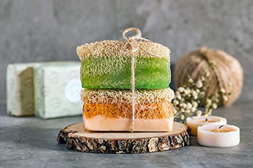 SABUN NATURALLY LAVISH Argan Oil Loofah Soap Bar - Natural Exfoliating Soap with Loofah Inside - Smells Like Bright Floral Citrus - Handmade with Moroccan Argan Oil, Jojoba Oil - Face & Body Scrub Bar [4.4 oz - 125 gr]