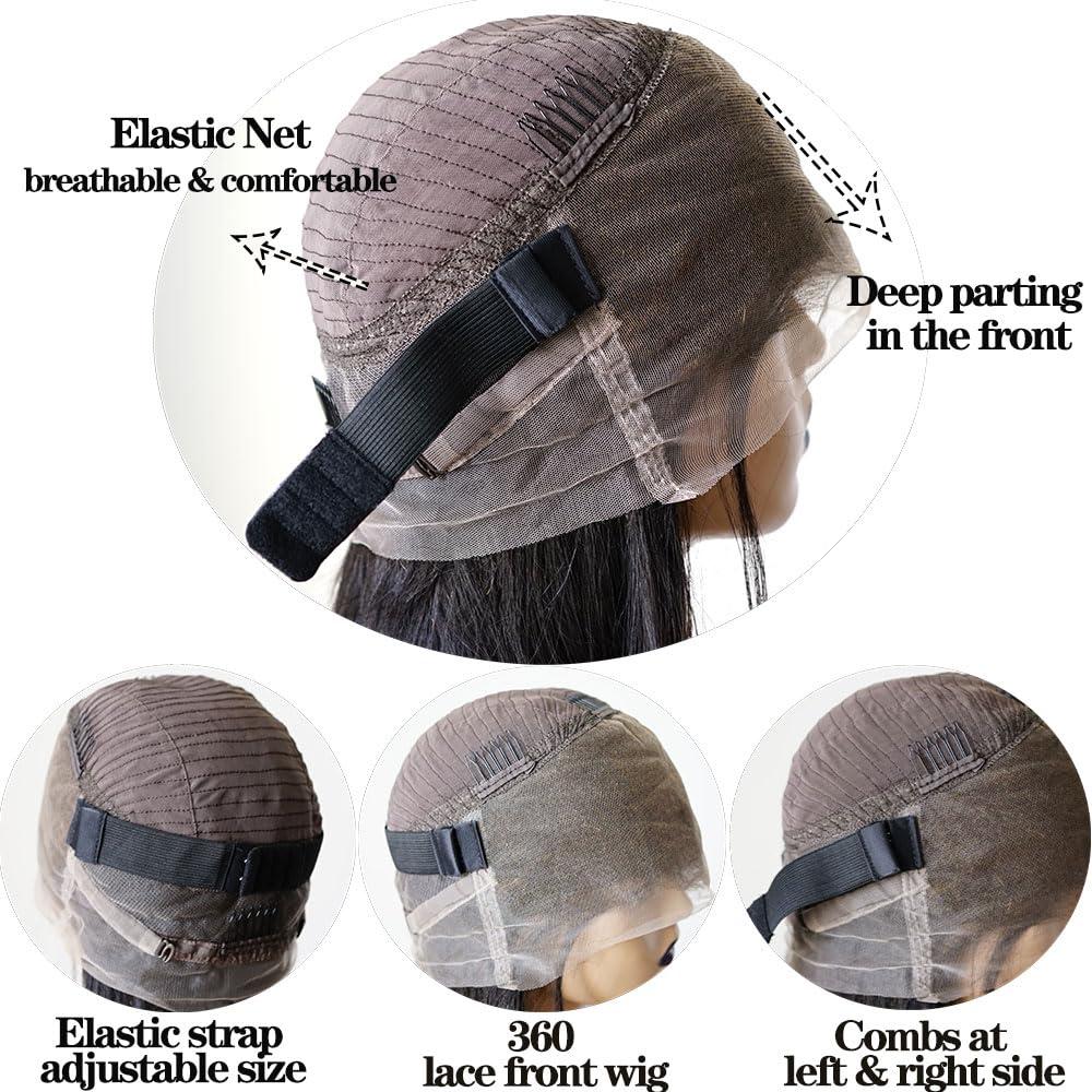 Carrotor Carrotor Bleached Knots 360 Full Lace Front Wigs Human Hair 180% Density Pre Plucked Glueless Invisible HD 360 Lace Front Wigs Human Hair With Adjustable Band (26inches)