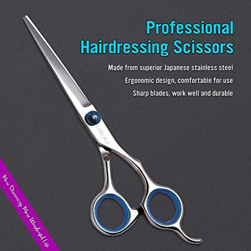 COOLALA COOLALA Stainless Steel Hair Cutting Scissors 6.5 Inch Hairdressing Razor Shears Professional Salon Barber Haircut Scissors, One Comb Included, Home Use for Man Woman Adults Kids Babies