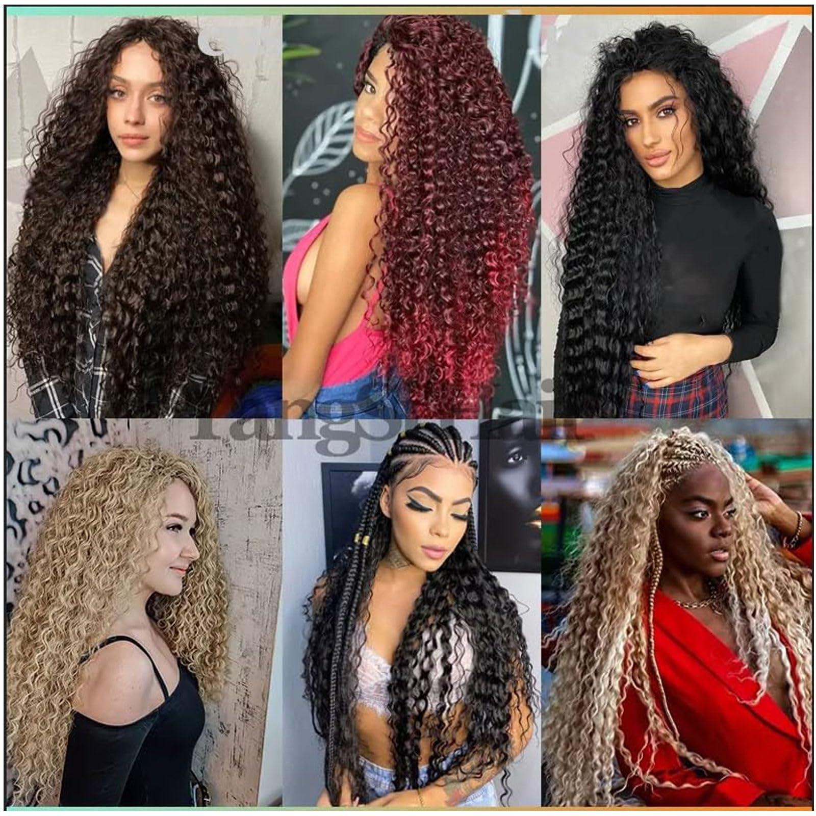 RIBONI Curly Crochet Hair for Black Women Golden Blonde Deep Wave Braiding Hair Blonde Synthetic Bohemian Crochet Braid 20 Inch 3 Packs Ocean Wave Crochet Hair Extensions