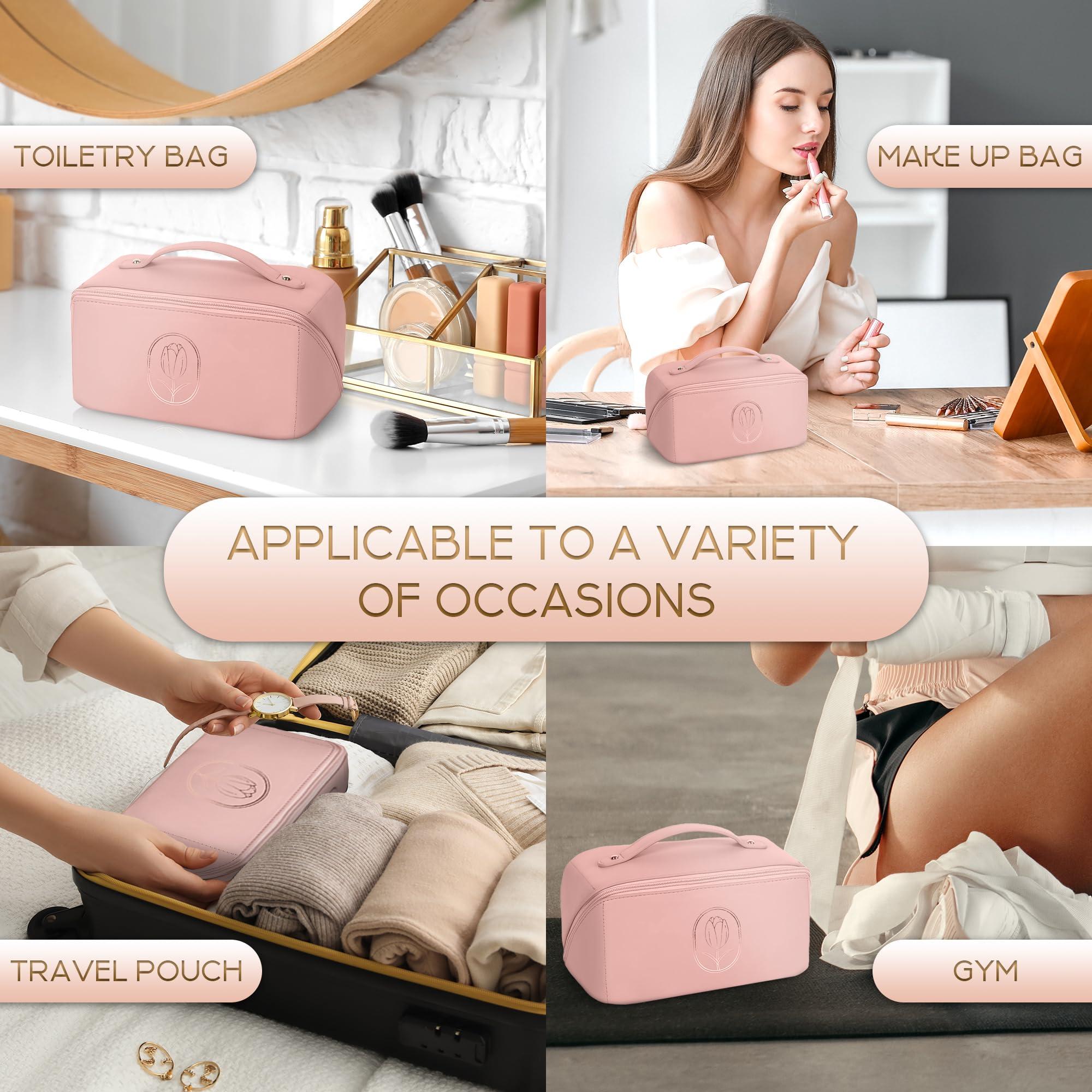 LV Levitural Levitural Large Capacity Travel Cosmetic Bag - Waterproof PU Leather Makeup Organizer with Handle, Divider, and Silicone Brush Holder