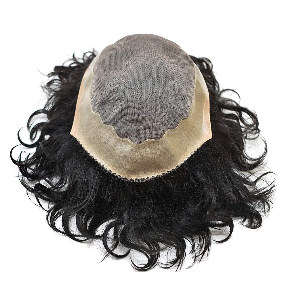 Generic Mens Toupee Hair Replacement System 6X9 Inch Mens Unit 20MM Curly Wave European Human Hair Piece Durable Fine Mono Toupee for Men 100% Density