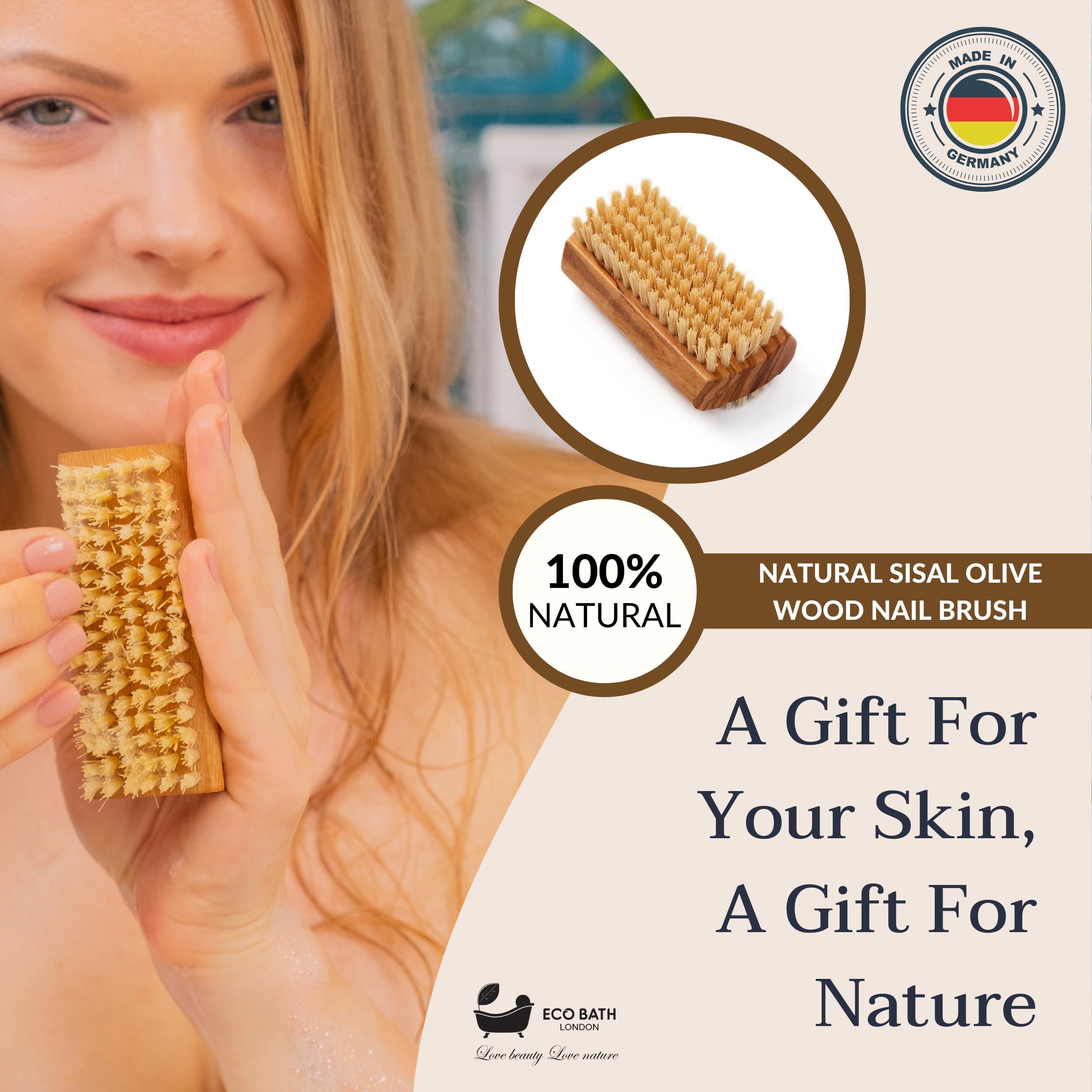 Eco Bath London Eco Bath London Natural Nail Brush - Eco-Friendly Double-Sided Nail Cleaning Brush with Firm and Soft Cactus Bristles for Manicure and Pedicure (Olive Wood (R))