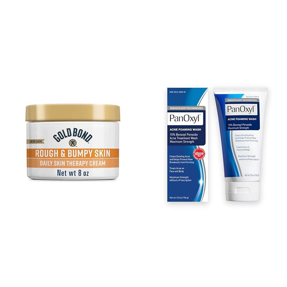 Gold Bond Gold Bond 8oz Rough & Bumpy Daily Therapy Cream & PanOxyl 10% Benzoyl Peroxide 5.5oz Acne Foaming Face Wash Bundle