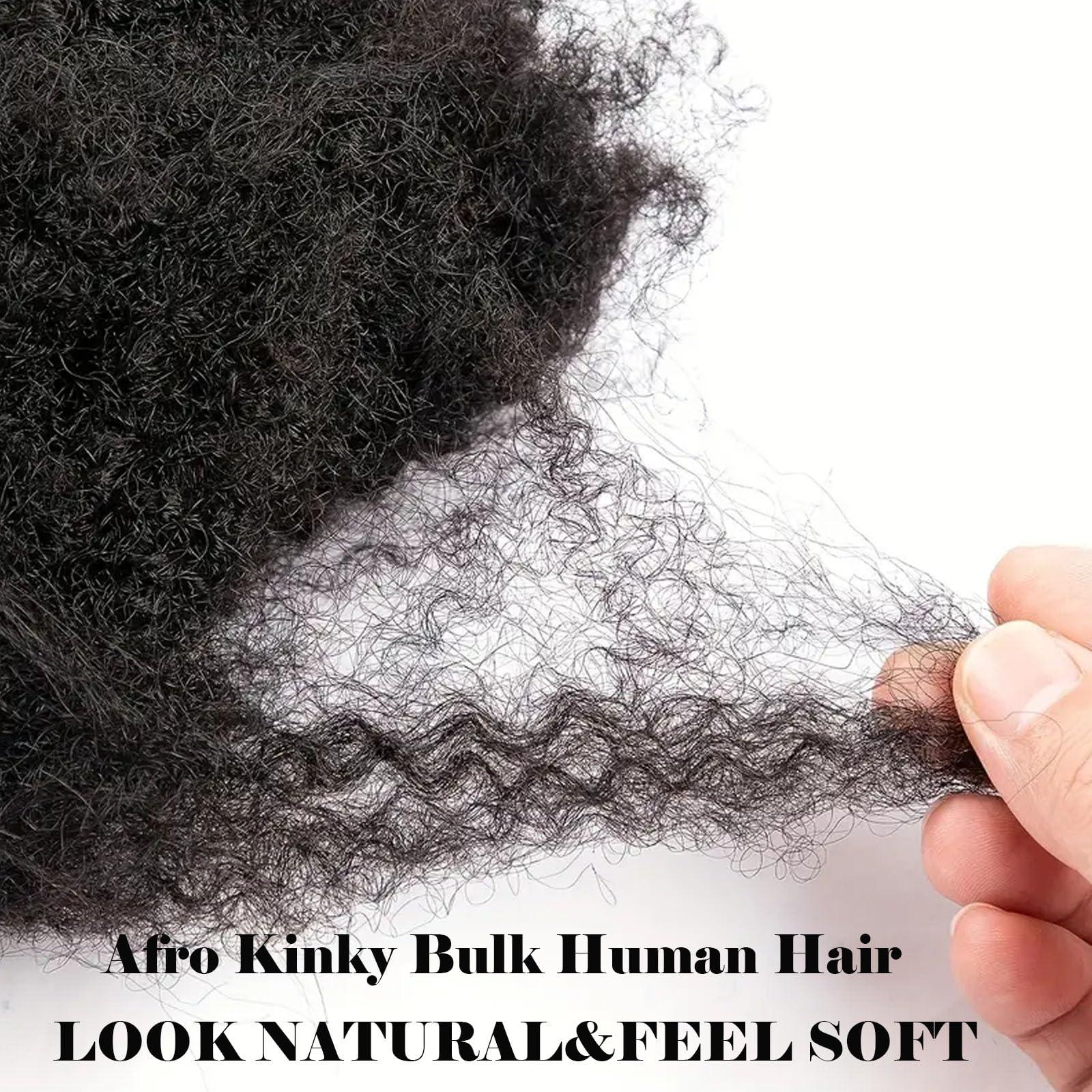 Vligcor Afro Kinkys Bulk Human Hair for Dreadlock Extensions 8 Inches 30 Gram Natural Black Loc Repair Afro Kinky Braiding Human Hair for Locs (8 Inch 2 Bundles/Package)