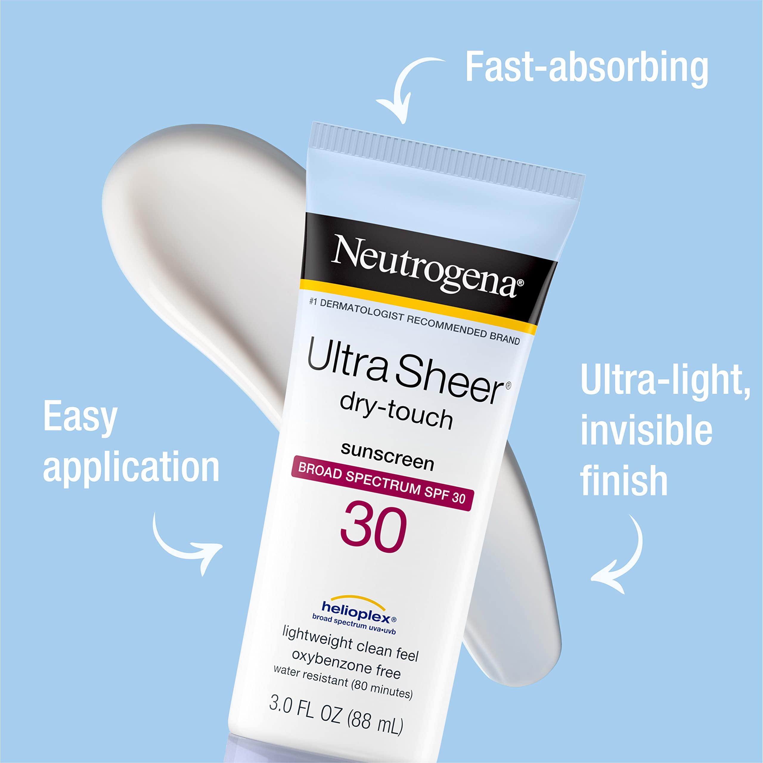 Neutrogena Neutrogena Ultra Sheer Dry-Touch Water Resistant and Non-Greasy Sunscreen Lotion with Broad Spectrum SPF 30, 3 fl. oz (Pack of 3)
