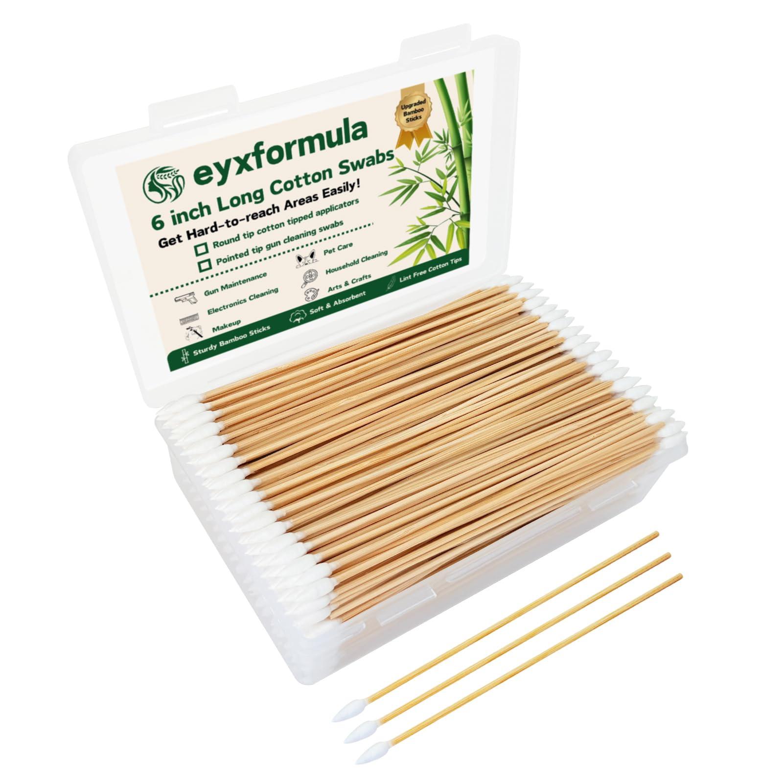 eyxformula 6 Inch Pointed Tips Cotton Swabs - Long Wooden Stick Cotton Buds Pointed Cotton Swabs With Case - Cotton Tipped Applicators For Makeup, Cleaning Gun, Electronics, Hard To Reach Area(400 count)