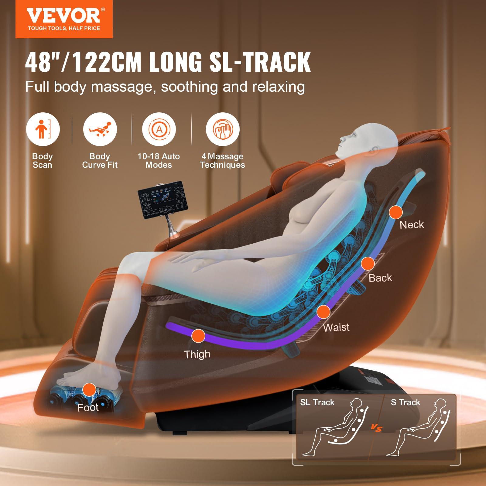 VEVOR VEVOR Full Body Massage Chair, SL-Track Zero Gravity Massage Recliner, 4D Shiatsu, Body Scan, Heating, Bluetooth Speaker, Airbags for Living Room, Home