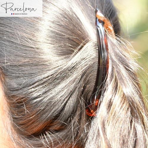 Parcelona Parcelona French Plain Curve 4 1/4 Tortoise Shell Brown Celluloid French Banana Hair Clip Flexible Ponytail Holder Fashion Durable Styling Paris Hair Accessories for Women, Made in France