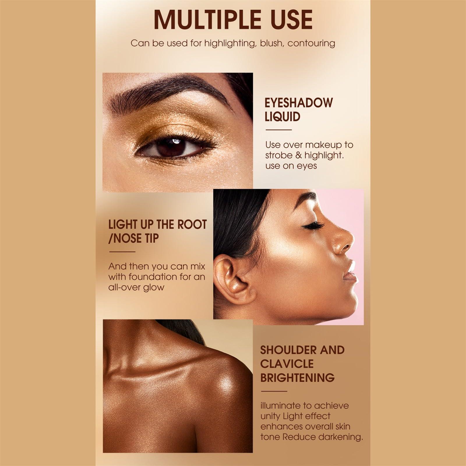 ZITIANYNEW Liquid Highlighter Makeup - Long-Wearing, Multifunctional Luminous Glow - Sparkly Glitter Body Shimmer Liquid Luminizer Sticks, Pearl Shimmer Eyeshadow Stick, Suitable for Face, Eyes, Lips, and More