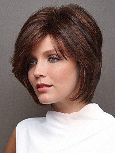 Noriko Maxwigs Reese Monofilament Part Color Creamy Toffee Rooted - Women\'s Tousled Bob Synthetic Short Choppy Layers Side Fringe Bundle with Wig Comb, MaxWigs Hairloss Booklet