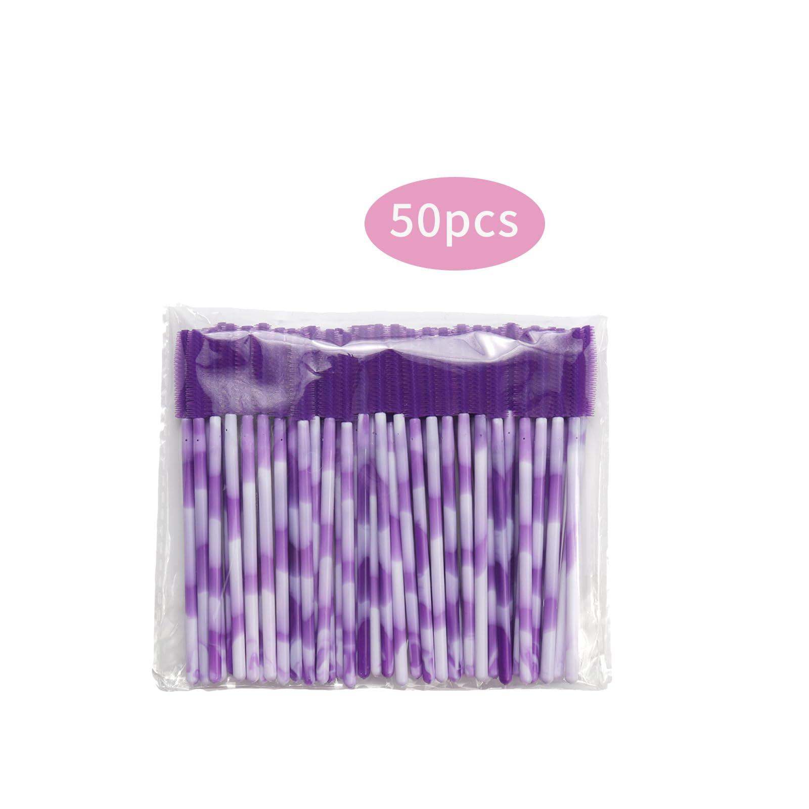 Mekupeu Mekupeu 50pcs Silicone Mascara Wand,Disposable Eyelash Brushes,Soft Lash Spoolie Brush For Eyelash Extensions (Deep purple)