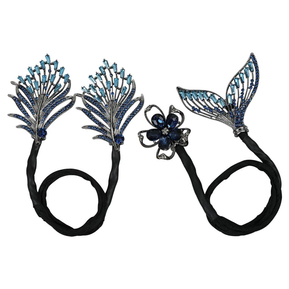 LOGOFUN LOGOFUN 2pcs Mermaid Tail Hair Bun Maker for Women Lazy Hair Curler Bun Clips Metal Flowers Feather Hair Bun for Girls Hair Accessories - Blue