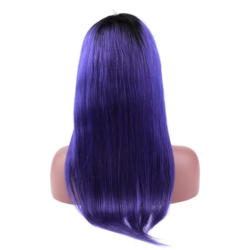 sent hair sent hair Ombre Full Lace Wigs Human Hair with Adjustable Strap Straight #1B/Purple Dark Roots Wigs with Baby Hair Pre Plucked Bleached Knots 12 inch for Black Women Free Part