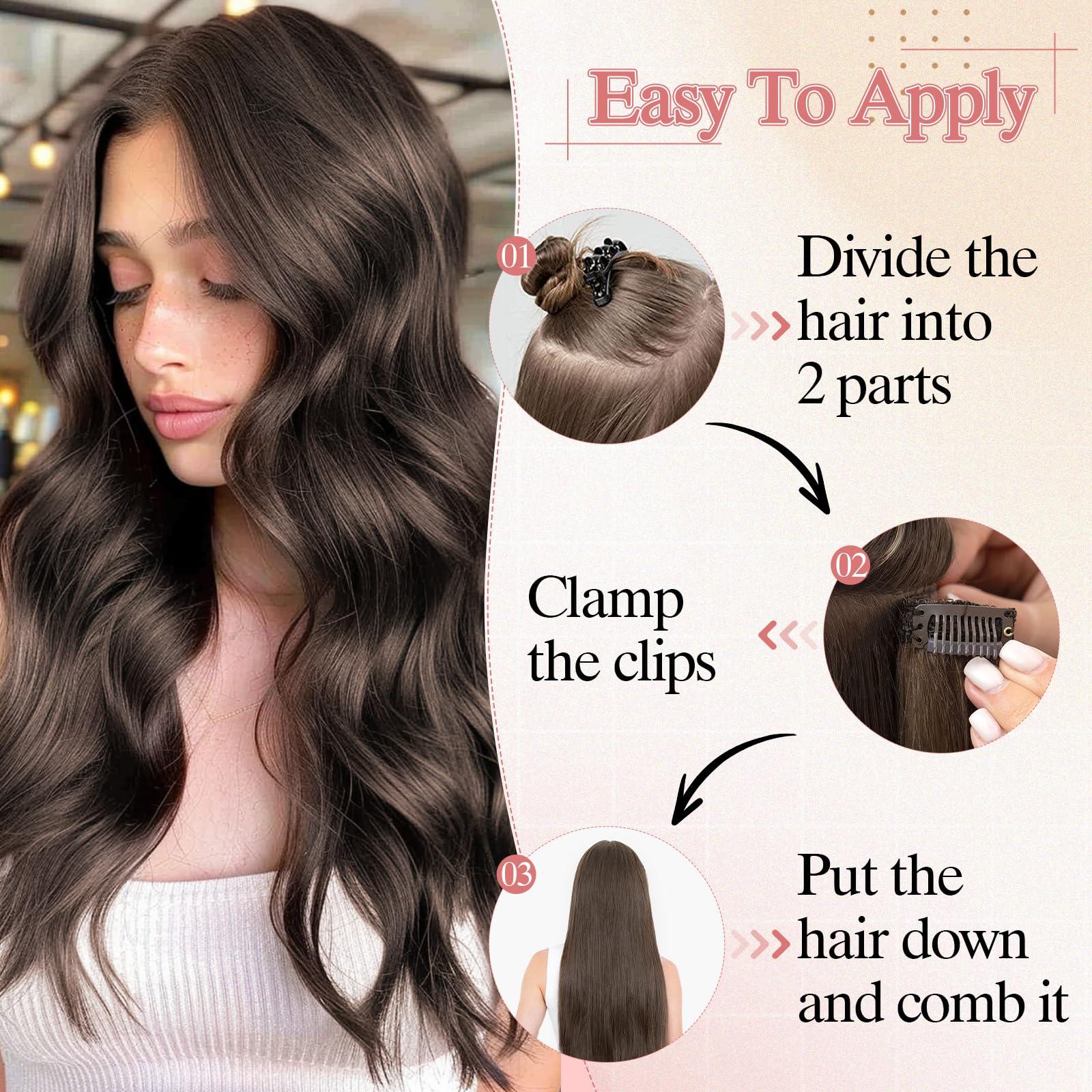 SEGO Pro SEGO Pro One Pieces Clip in Hair Extensions Human Hair Upgraded V-Shaped 5 Clips in Hair Extensions Human Hair Long One Piece Hair Extensions for Women,14 Inch,#04 Chocalate Brown,55g