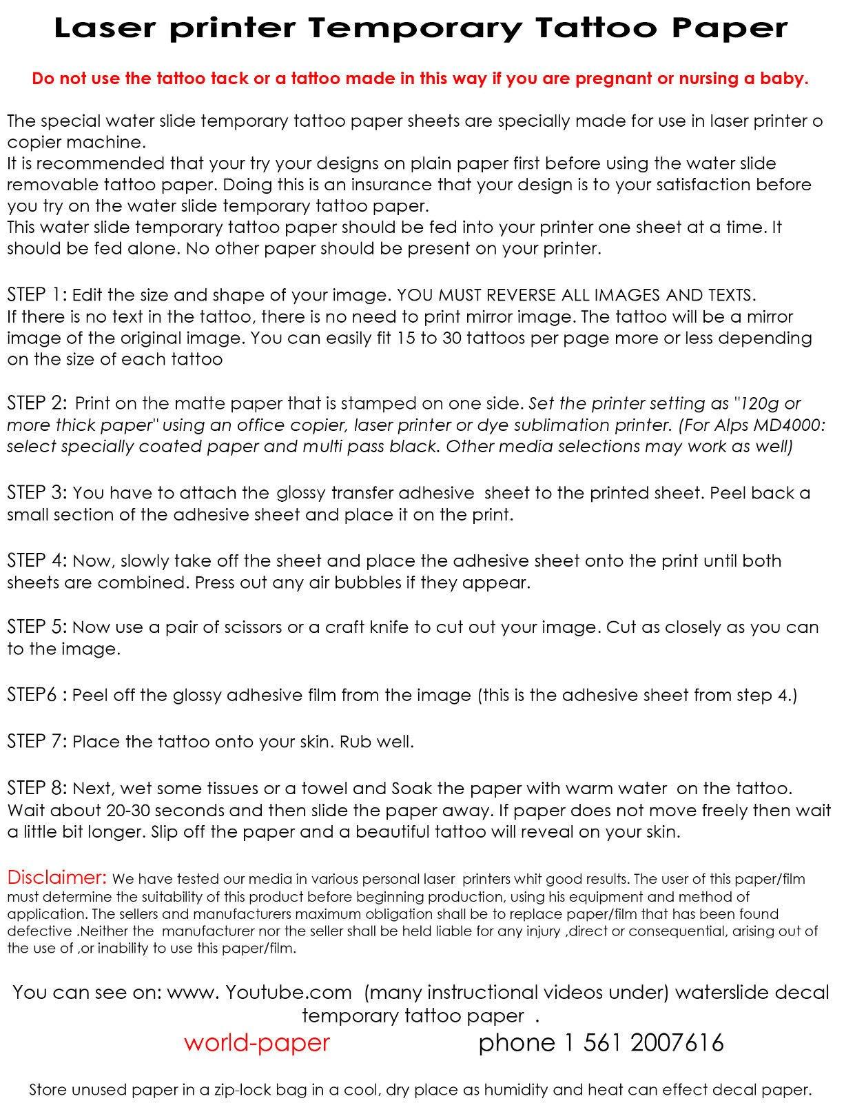 World Paper TempTattoo Laser Temporary Tattoo Paper, Multiple Sheets Packages 11" x 17" From 2 up to 25 Sheets (11" x 17", Pearl Pack 5 Sheets)