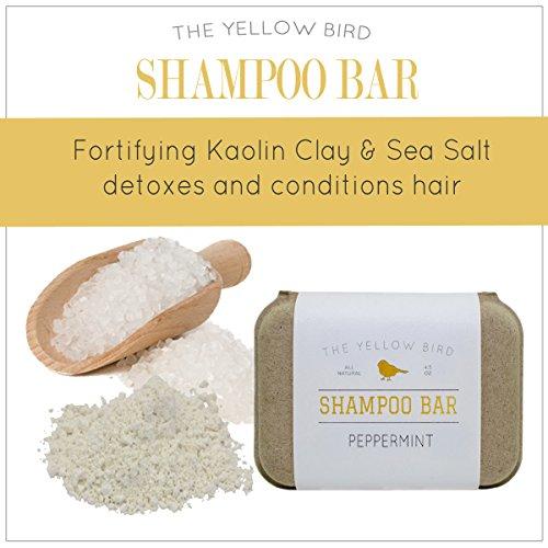 The Yellow Bird The Yellow Bird Peppermint Shampoo Bar Soap. Sulfate Free. Natural and Organic Ingredients. Anti Dandruff, Itchy Scalp, Psoriasis. Includes Conditioning Argan and Jojoba Oils.