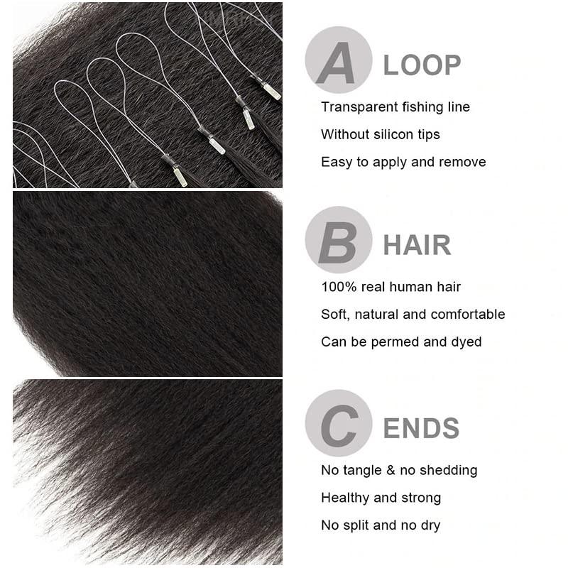 UMRHair 18inch Micro Link Hair Extensions Real Human Hair Kinky Straight 200g/Bundle 200strands Microlink Human Hair Extension for Black Women Beaded Invisilable Micro Ring Extension Natural Black