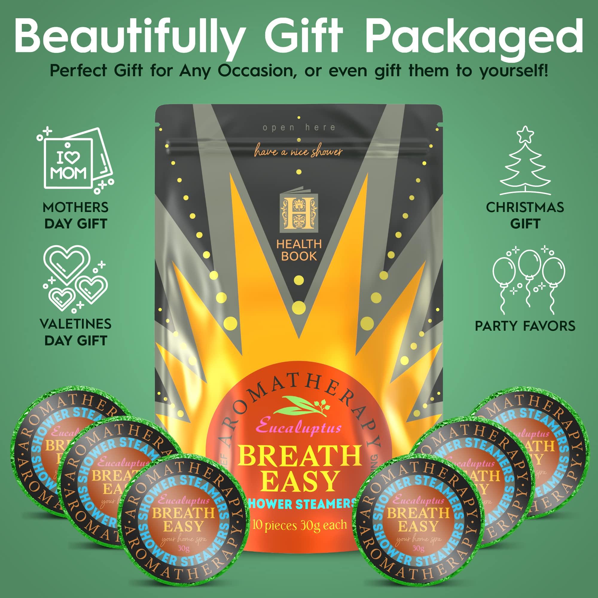 Health Book Eucalyptus Shower Steamer - Shower Steamers Aromatherapy - Shower Bomb for Sinus Relief - Shower Tablets Eucalyptus Gifts for Women - Shower Steamers for Women & Men - 10pk