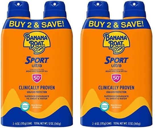 Banana Boat Banana Boat Sport Ultra SPF 50 Sunscreen Spray Twin Pack | Banana Boat Sunscreen Spray SPF 50, Spray On Sunscreen, Water Resistant Sunscreen, Oxybenzone Free Sunscreen Pack, 6oz each (Pack of 2)