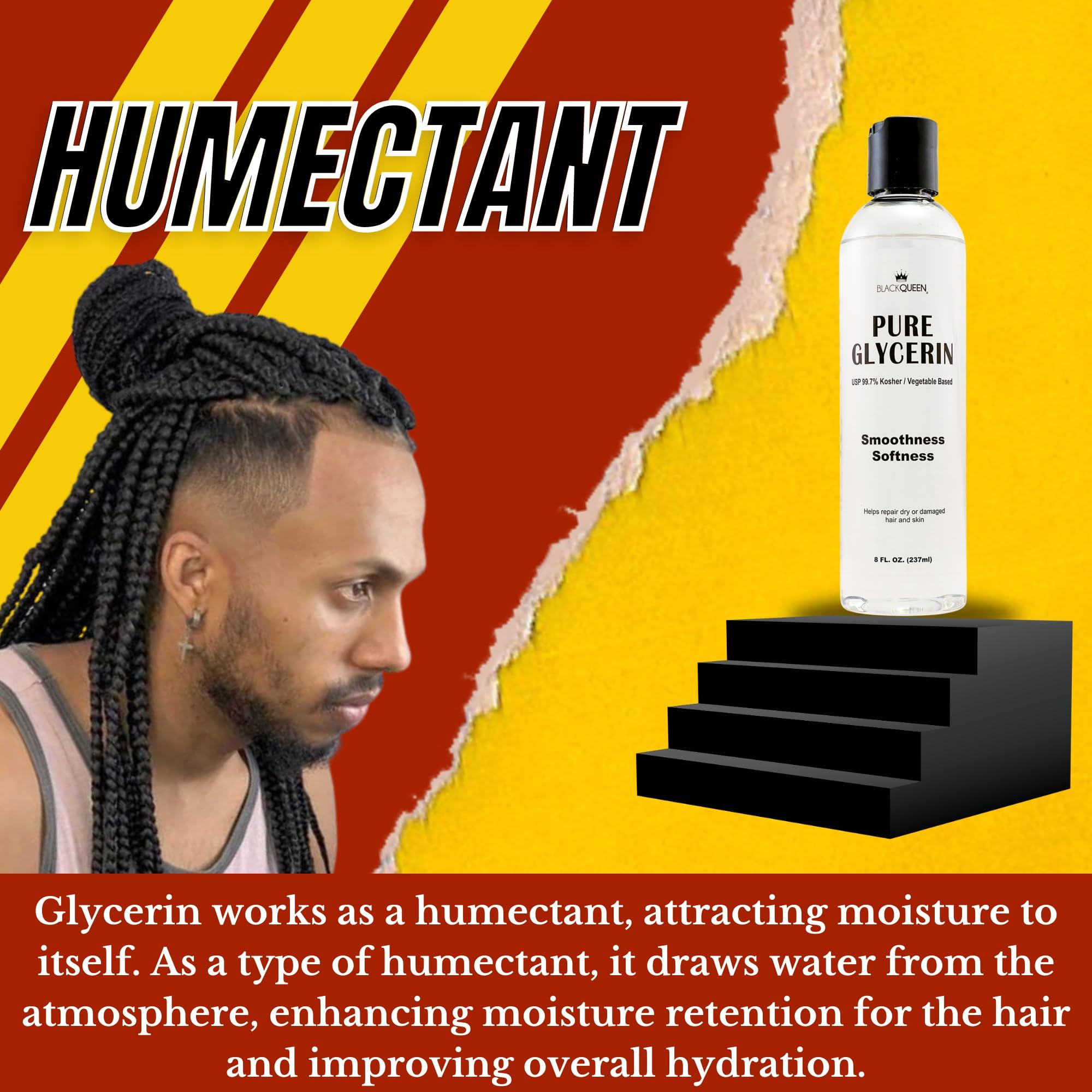 Black Queen Black Queen Vegetable Glycerin-100% Pure-4C Dry Hair & Skin Moisturizer- 8 oz- USP-Kosher grade, Made in USA-Do-It-Yourself (Pack of 2)