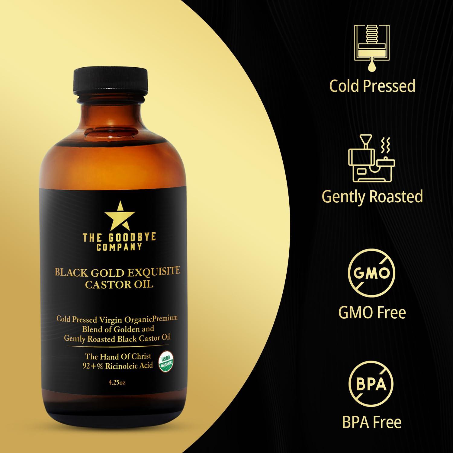 The Goodbye Company The Goodbye Company Jamaican Black & Gold Castor Oil Blend  USDA Organic, Cold-Pressed & Unrefined  Pure Hexane-Free Oil for Hair, Skin, Body, Eyelashes & Eyebrows