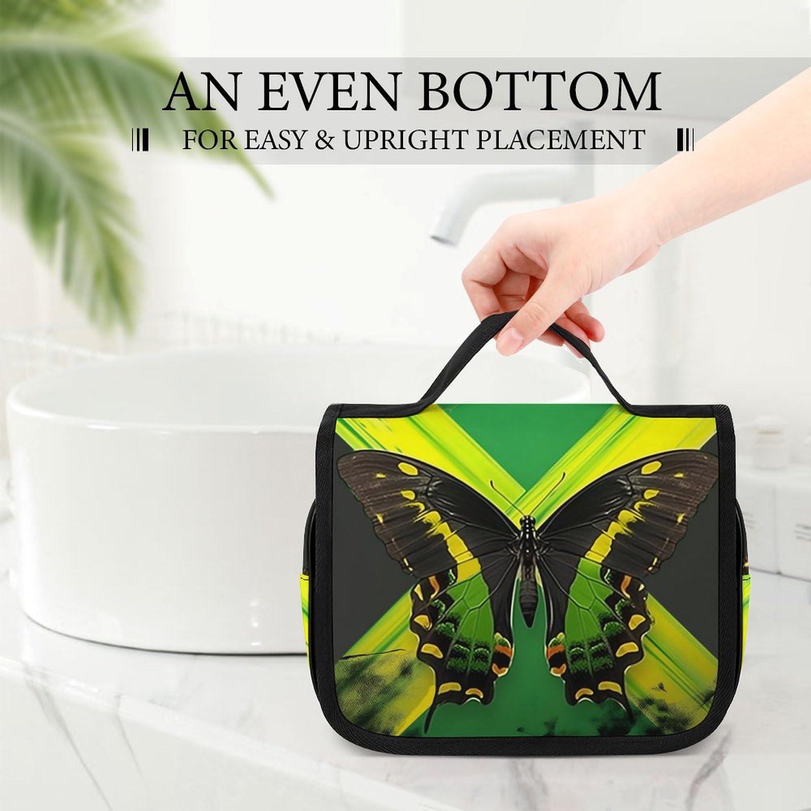 QUOPLMAM QUOPLMAM Jamaica Butterfly Portable Toiletry Bags,Travel Makeup Bags,Travel Cosmetic Bags,with Handle,Large Capacity