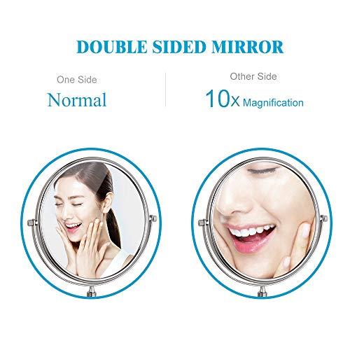 QQAMOGNNK QQAMOGNNK 8 Inch Double Sided Standing Makeup Mirrors, Magnification & Regular Professional 360 Rotating Brass Vanity Cosmetic Mirrors,Chrome,10X