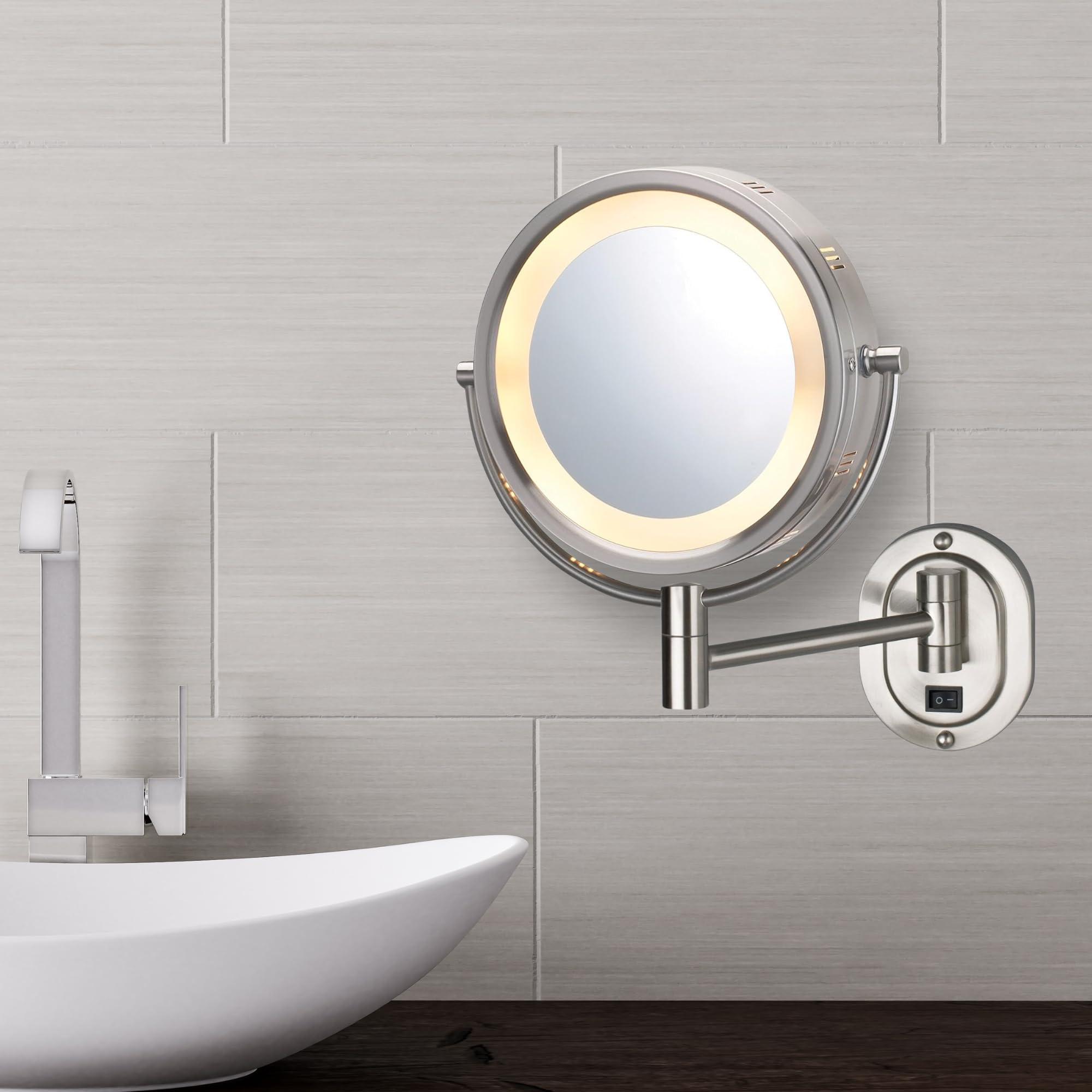 Jerdon JERDON Lighted Wall-Mounted Makeup Mirror - Direct Wire Makeup Mirror with 5X Magnification - 8-Inch Diameter Mirror with Chrome Finish Wall Mount - Model HL165CD