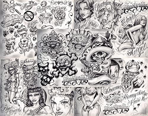 Tattoo Life Boog From The Streets With Love Gangsta Style Tattoo Flash 10 Sheet Set 11x14" N, Great Tattoo Shop Investment For Display, Lowrider Artwork