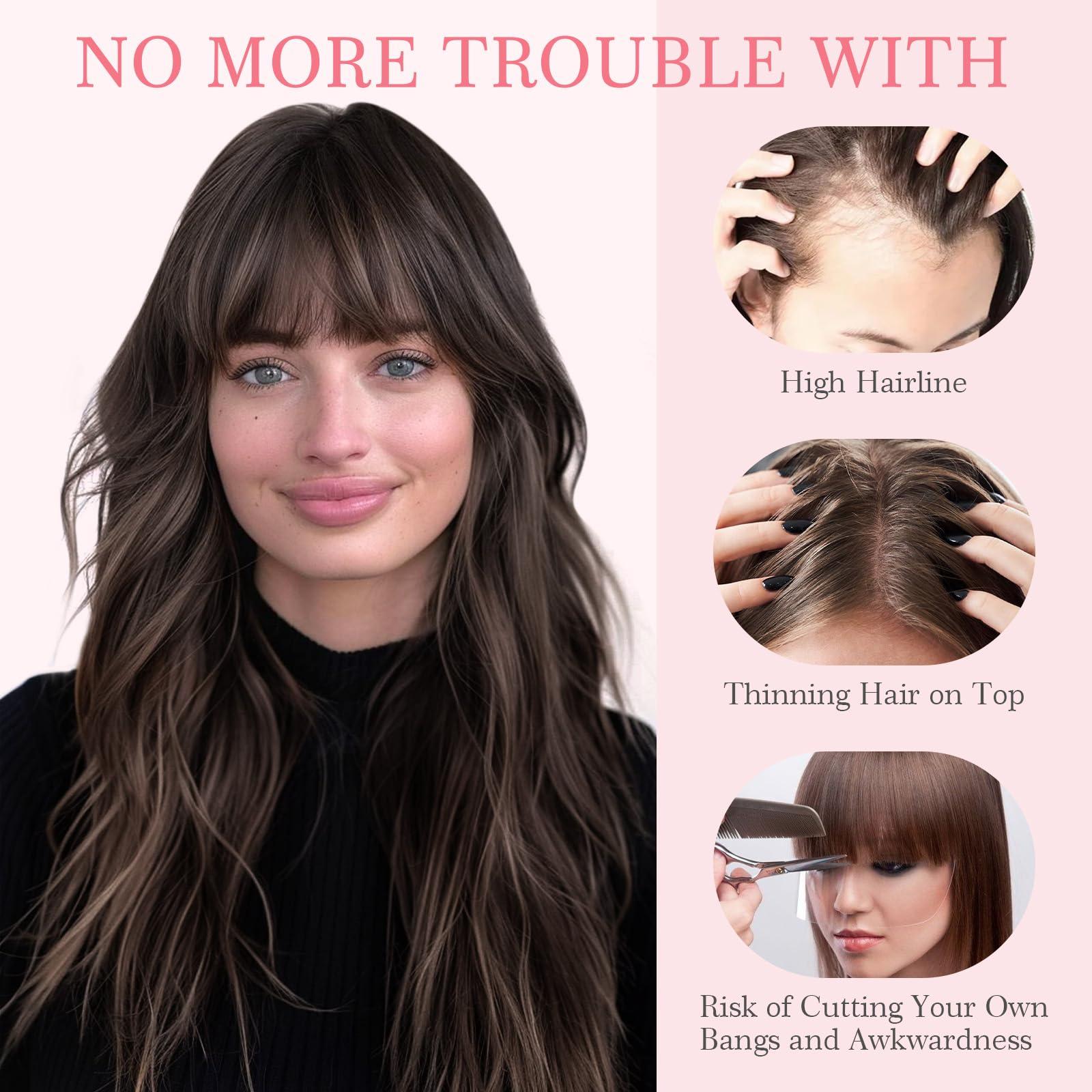 Hairro Hairro Clip in Bangs 100% Real Human Hair, Wispy Bangs 360 Cover 3D Clip on Hair for Women, Fake Bangs Air Bangs for Daily Wear Hairpieces Hair Extensions, 8 Inch Dark Brown