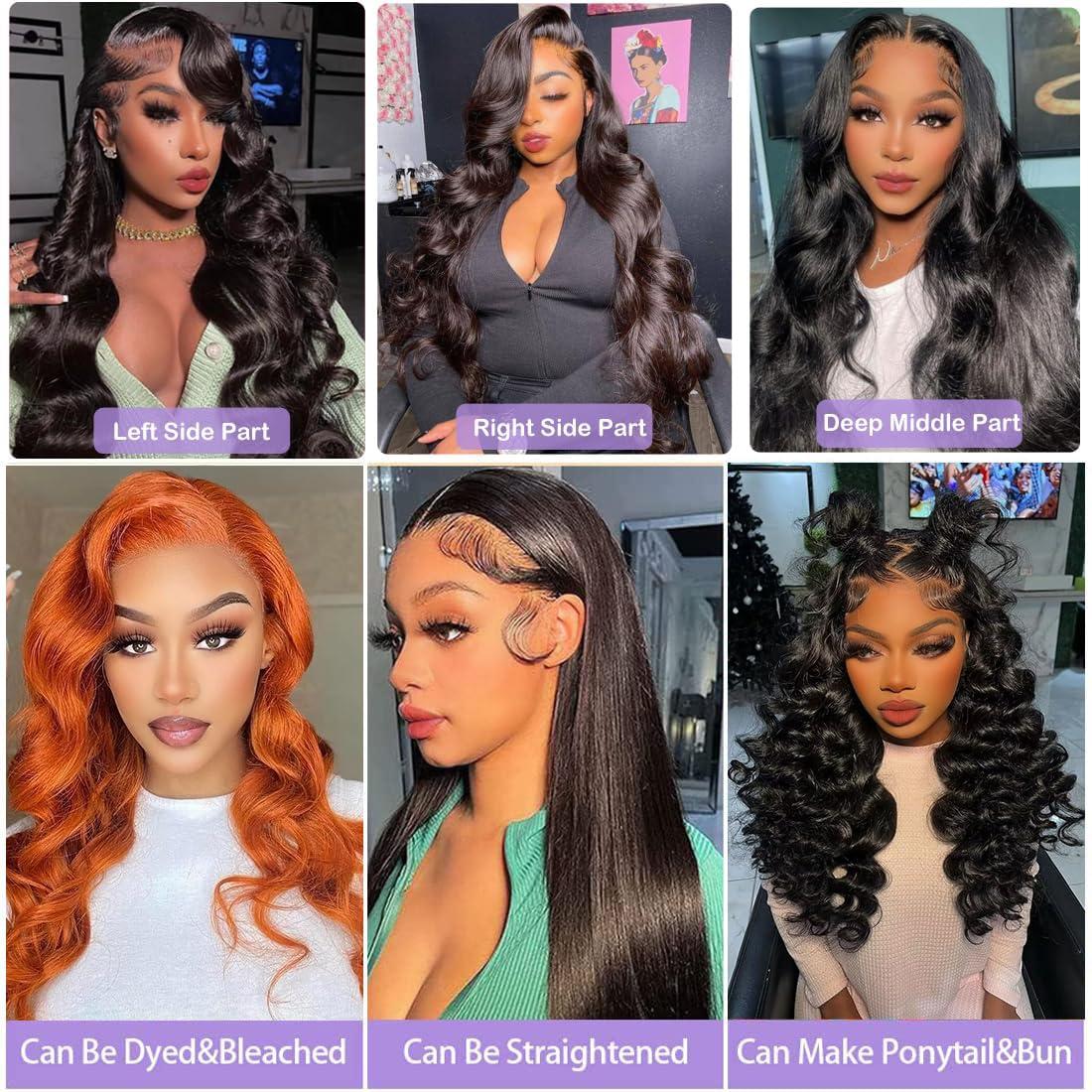 Vigriss 28 Inch Body Wave HD Lace Front Wigs Human Hair 180% Density 13x4 Lace Front Wigs Human Hair Pre Plucked Glueless Frontal Wigs Human Hair Lace Front Wig with Baby Hair for Women Natural Black