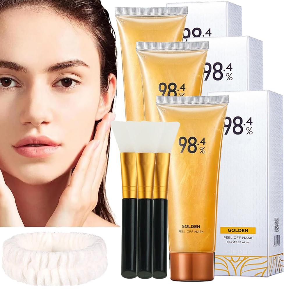 Jonissi Onebikiniha Gold Peel off Mask,Gold Foil Peel off Mask,Gold Peel off Mask,24k Gold Face Mask,Anti-Aging Gold Face Mask for Moisturizing Removes Blackheads,Reduces Fine Lines and Cleans Pores (3PCS)