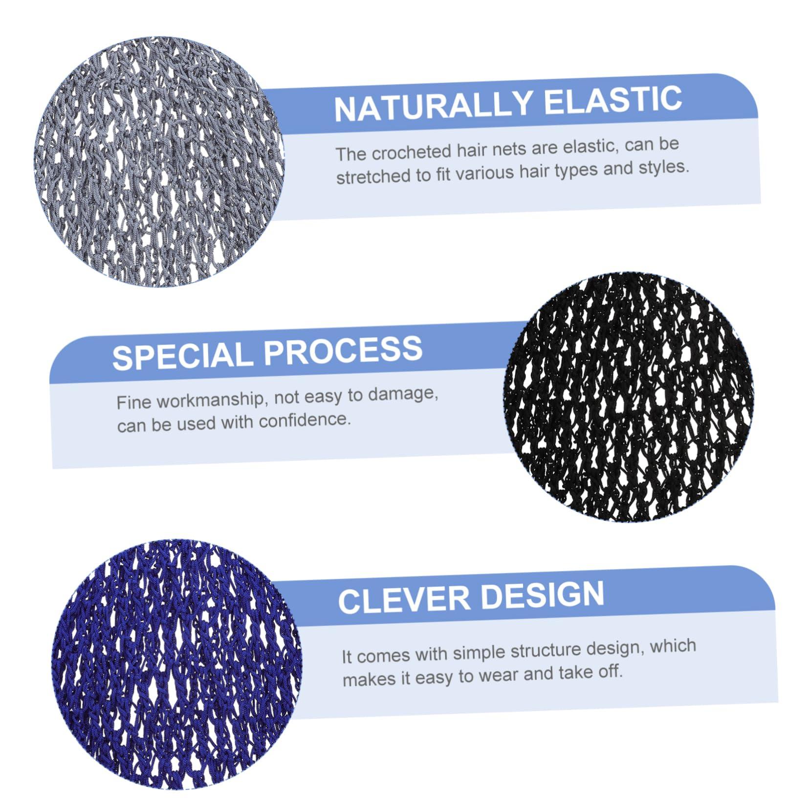 Beatifufu Beatifufu 3Pcs Mesh Crochet Hair Nets for Women Sleep Bonnet Hair Nets for Women Night Sleep Hair Caps Elastic Fit Protect Shape Hair Black Grey Navy