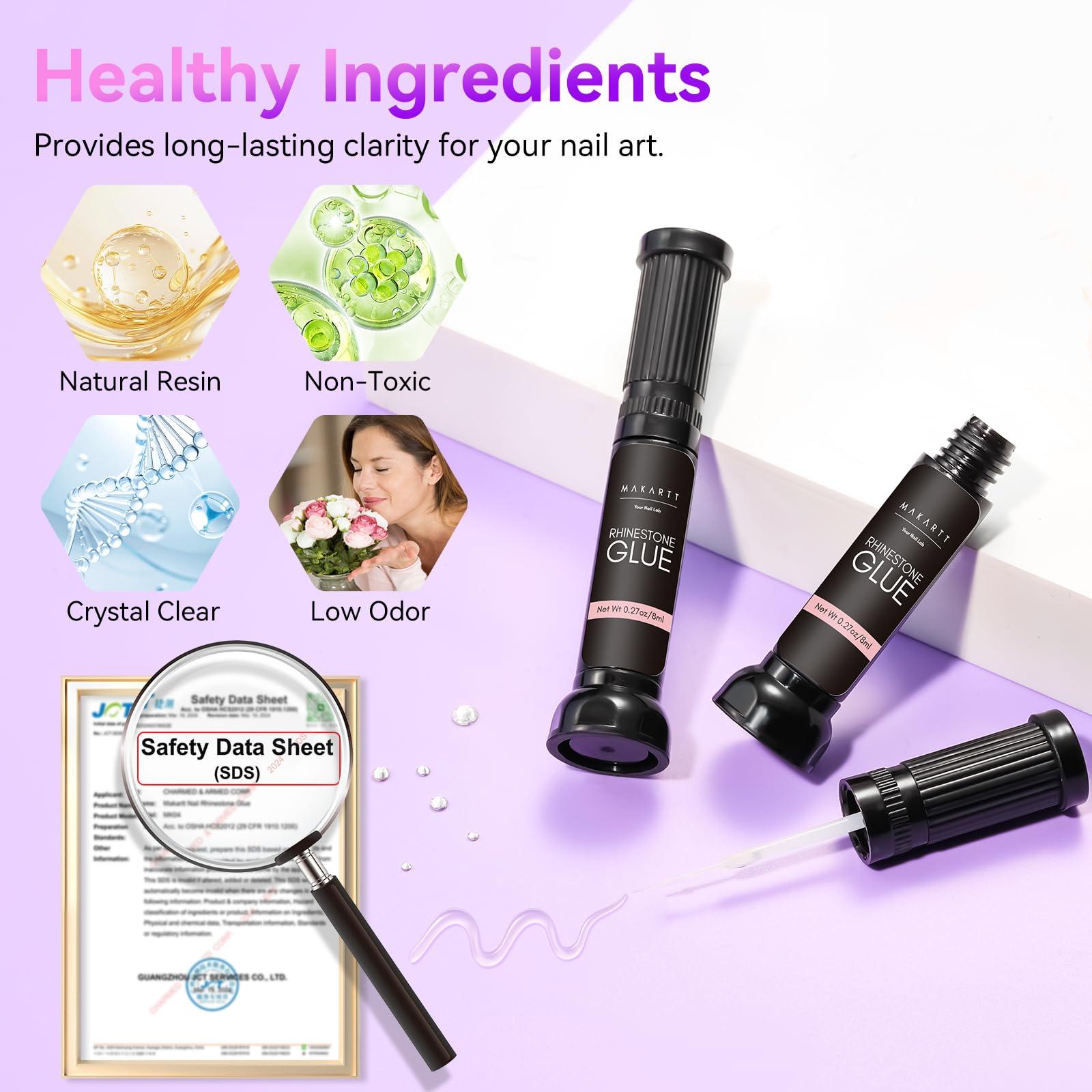 Makartt Makartt Nail Rhinestone Glue Gel, Upgrade Gel Nail Glue with Brush Pen Tip Super Strong Adhesive Precise for Nail Charms Crystals Rhinestone Beads Flower 3D Decorations 8ml*2