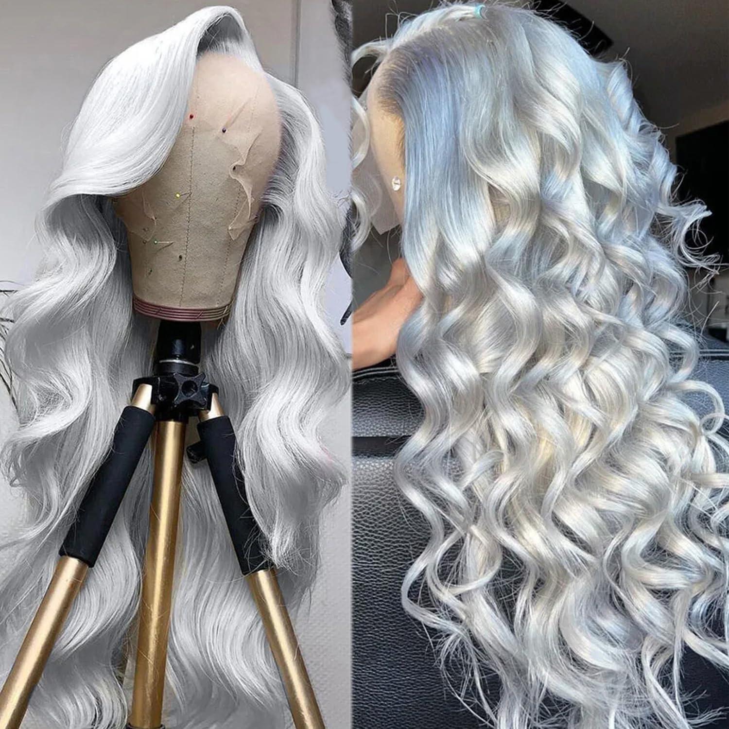 Benafee Grey Lace Front Wigs Human Hair 13x4 HD Transparent Lace Front Wigs for Black Women 32 Inch Gray Color Straight Human Hair Lace Frontal Wigs Pre Plucked with Baby Hair True 180% Density Glueless Wig