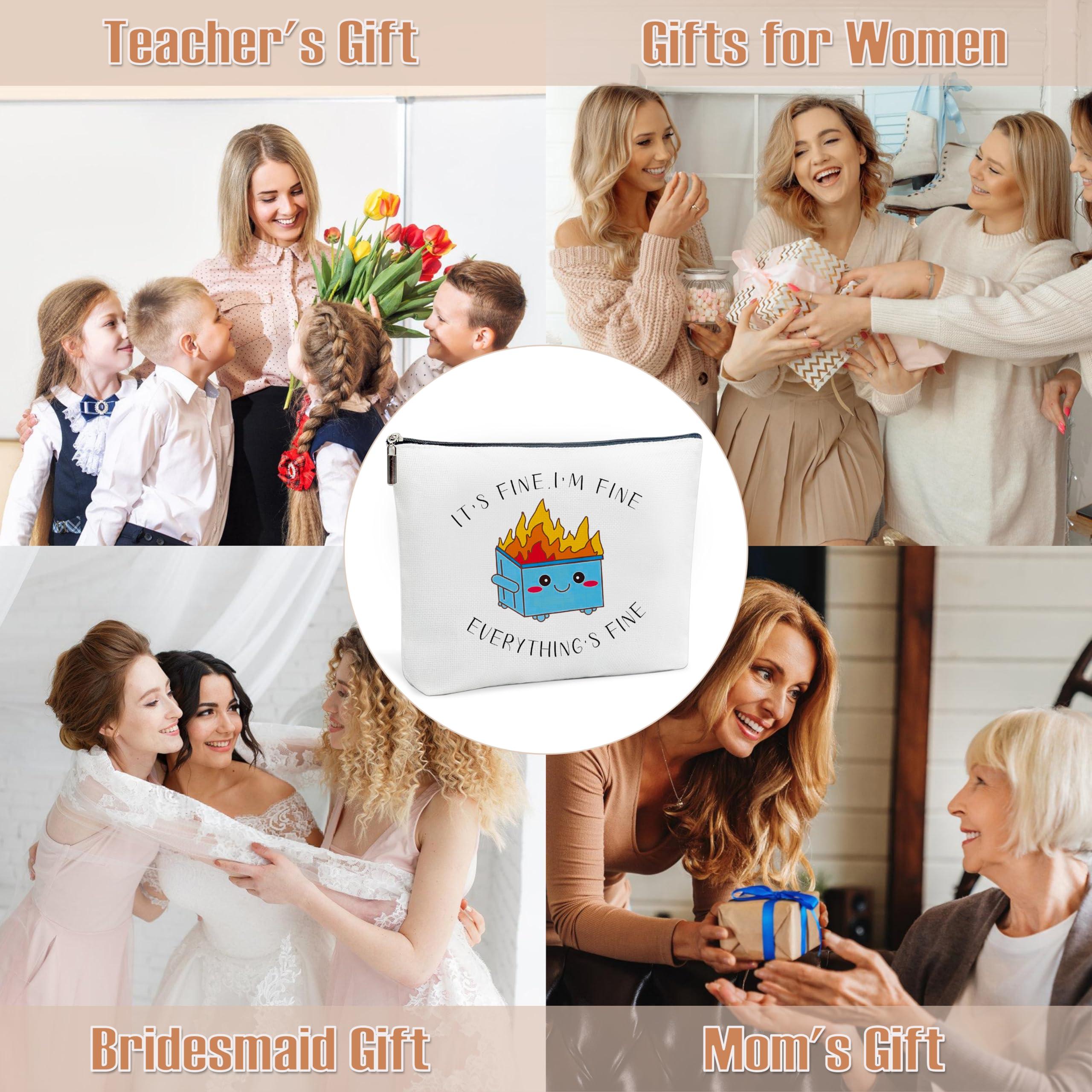 scodilo scodilo Funny Dumpster on Fire Make Up Bags for Women, Makeup Bag with Mirror, Canvas Bag Cosmetic Travel Bags Toiletry Pouch Gift, Wedding Birthday Gifts for Girl Sister Mom Friends Female-16