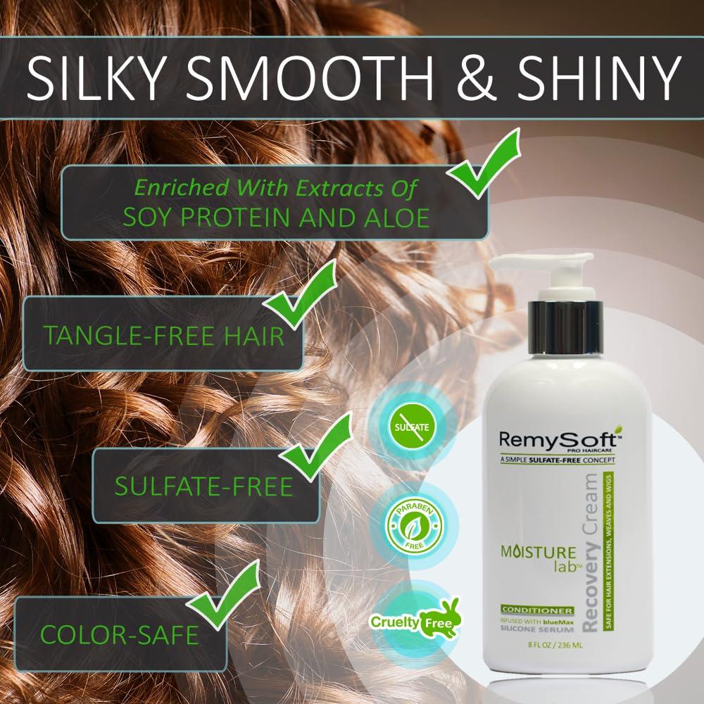RemySoft RemySoft Moisturelab System - Safe for Hair Extensions, Weaves and Wigs - Salon Formula Shampoo, Conditioner & Serum - Gentle Sulfate-free Lather