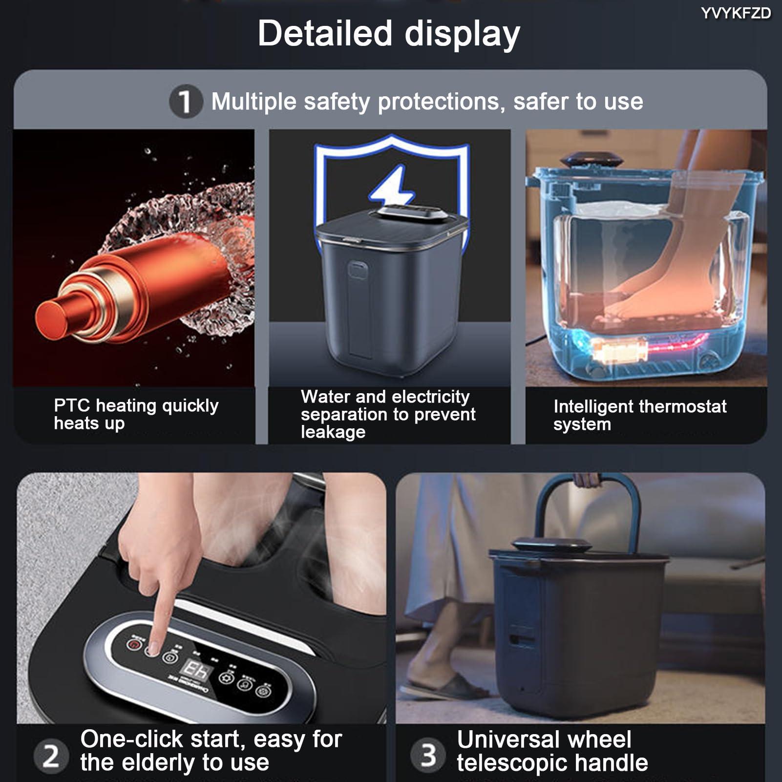 YVYKFZD YVYKFZD Foot Spa Bath Massager, Portable Foot Bath Basin, Foot Soak Tub with Handle, Heat, Temperature Control, Bubbles, for Tired Feet, Relieve Feet Muscle Pain