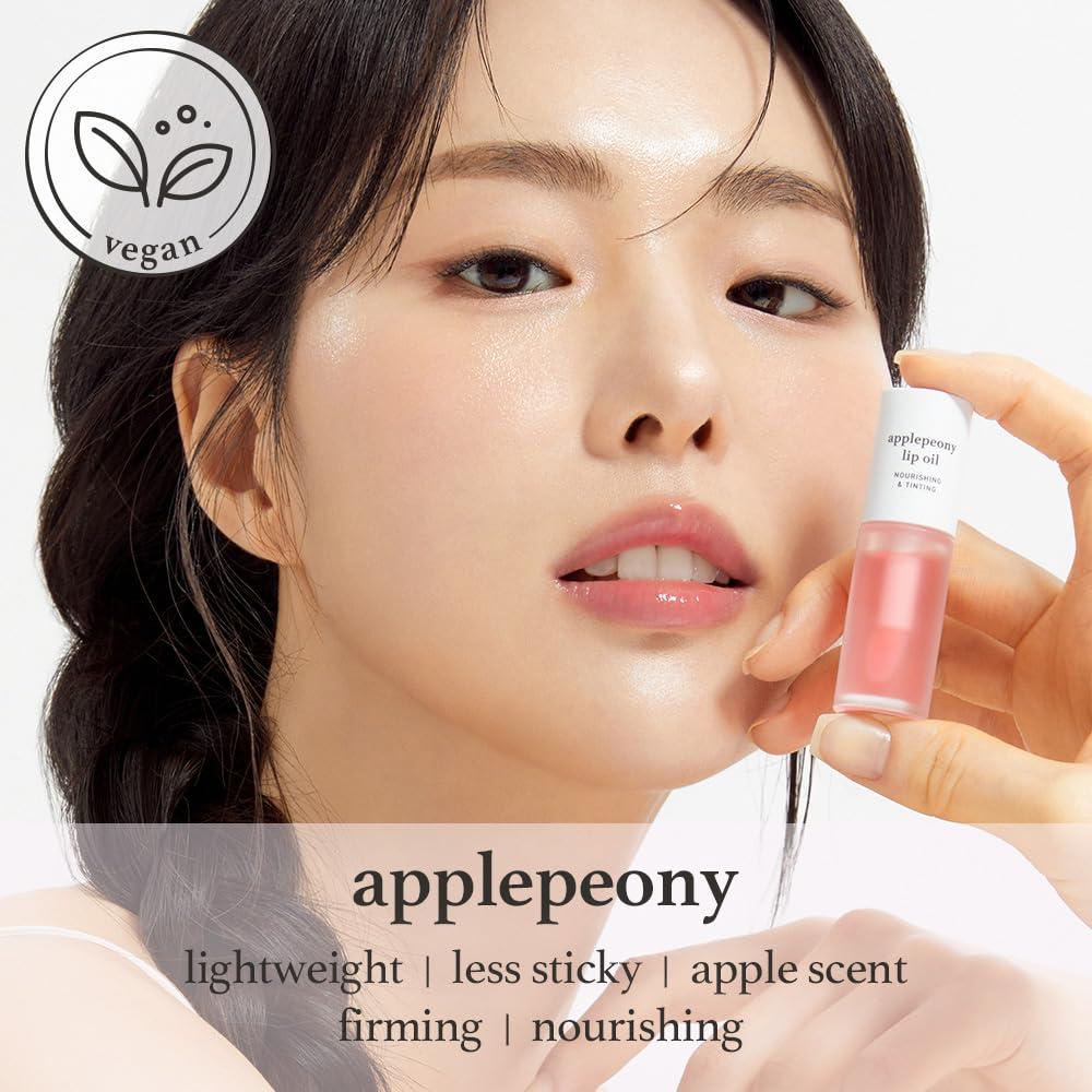 NOONI NOONI Korean Vegan Lip Oil - Applepeony | Long-Lasting, Moisturizing, Plumping, Revitalizing for Dry Lips, Waterproof, No Peel Off, Korean Tint, 0.12 FL Oz