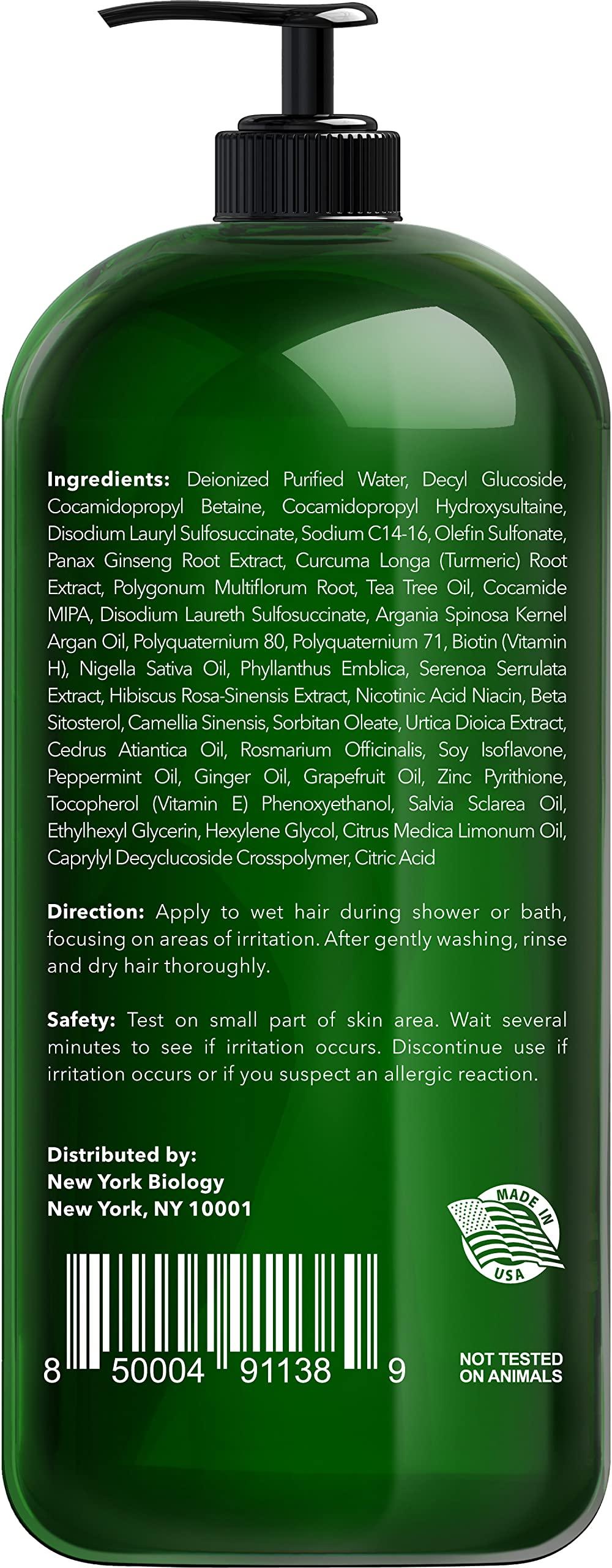 NEW YORK BIOLOGY THE ULTIMATE COSMECEUTICALS New York Biology Tea Tree Shampoo Deep Cleanser Relief for Dandruff and Dry Itchy Scalp Therapeutic Grade - Helps Promote Hair Growth 16.9 fl Oz - Pack of 2