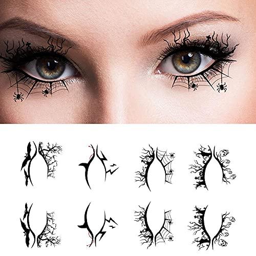 HBaby HBaby 8 Pairs Temporary Eye Tattoos Halloween Eyeliner Sticker Black Bat Spider Web Pattern Eye Line Decals Waterproof Self-Adhesive Face Tattoos
