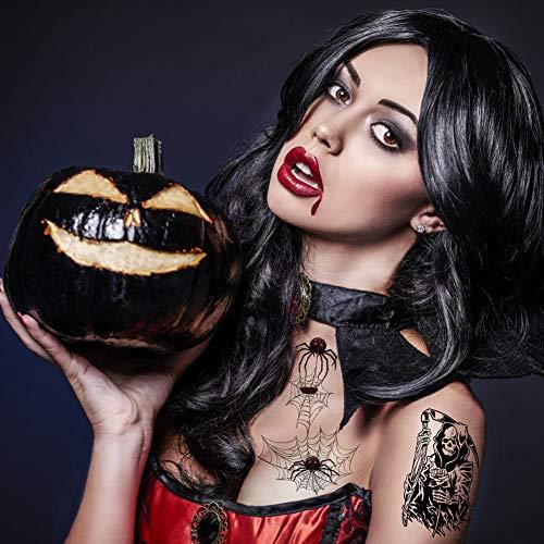 Fanoshon Fanoshon Large Rose Skull Halloween Temporary Tattoos for Adults Women Men 18 Sheets, Day of the Dead Themed Face Tattoo Body Art Decoration Stickers Body Paint Makeup Costume Accessories