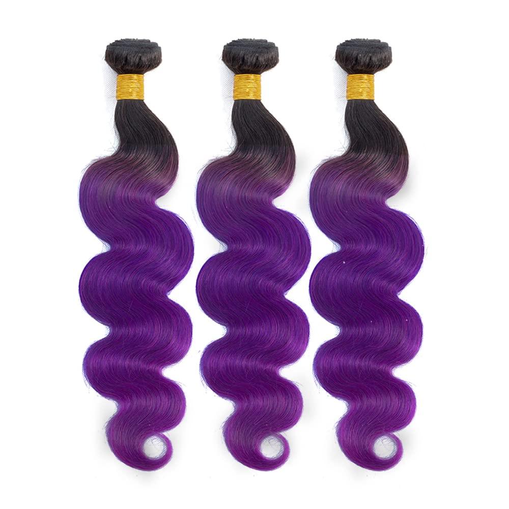 Poutpoutm Ombre Purple Bundles Body Wave Human Hair Bundles Tow Tone Black To Purple Bundles Body Wave Brazilian Unprocessed Virgin Hair Extensions For Women 26 28 30 Inch