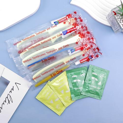 fafortune Bulk Hygiene Kits for Homeless,Disposable Toothbrushes with Toothpaste and Comb for Homeless Individually WrappedBasic Toiletry Kits Travel Size Shampoo And Body Wash For Hotel,Air Bnb Charity(40)