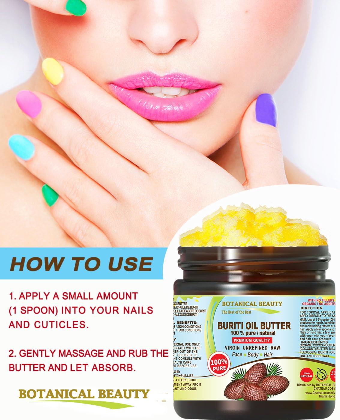 Botanical Beauty Botanical Beauty BURITI FRUIT OIL BUTTER Pure Natural Virgin Unrefined RAW 4 Fl. Oz.- 120 ml for FACE, SKIN, BODY, DAMAGED HAIR, NAILS. Natural sources of vitamin C and vitamin E