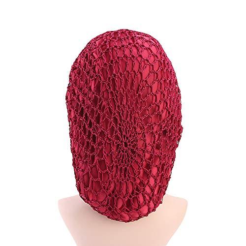 DuoZan DuoZan Vintage Elastic Wide Band Snood Bonnet Double Layered Hair Net Night Sleep Hat Crocheted Slouchy Beanie (Wine)