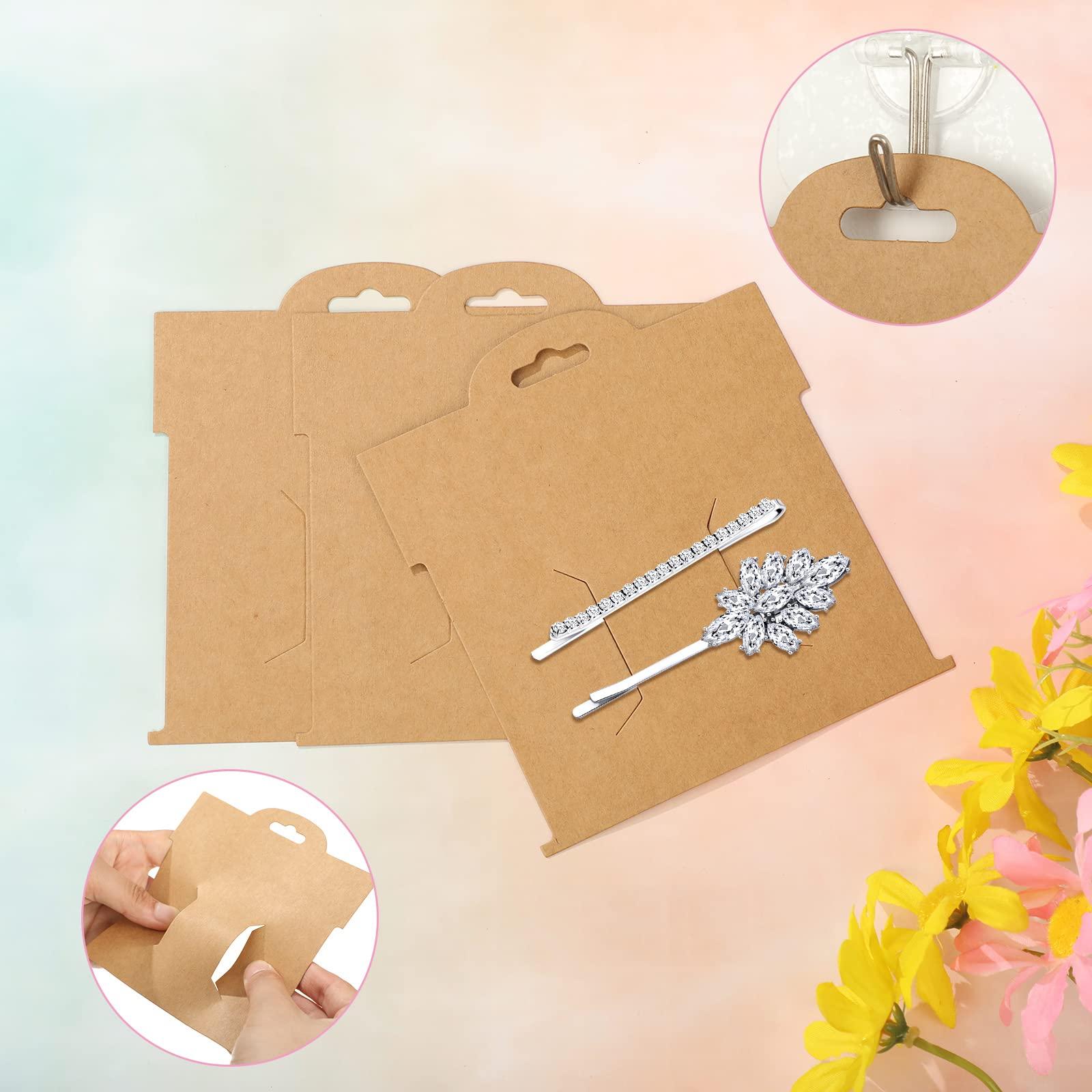 Geyee 50 Pcs Hair Clip Display Cards 4.75 x 5.25 Inch Kraft Hair Bow Holder Cards Brown Bow Display Rectangular Clip Collecting Cardboard for Barrettes Jewelry Organizing Accessories