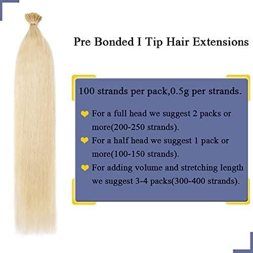 SEGO SEGO Pre Bonded I Tip Hair Extension Human Hair Keratin Stick Hair Extensions Cold Fusion for Women Smooth Straight 100 Strands/pack #60 Platinum Blonde 22 Inch 50g